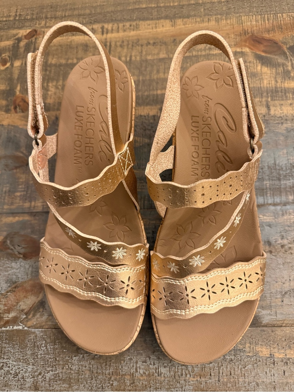 Skechers Women’s Cali Beverlee Metallic Rose Gold Slingback Sandals NWOT
